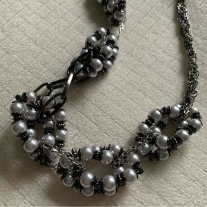 Talbots mixed metals/faux pearls long necklace
